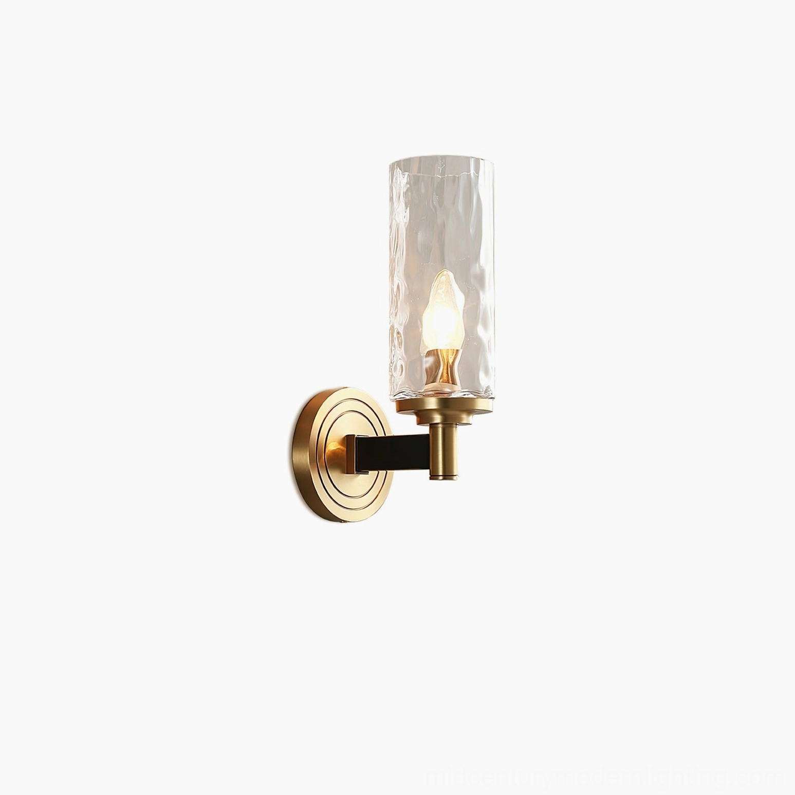 Devora brass wall sconce full view showcasing complete mid-century modern aesthetic