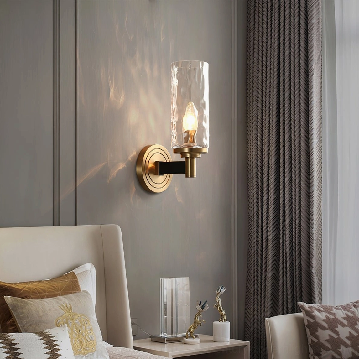 Devora wall sconce in luxury bedroom setting, bedside ambient lighting installation