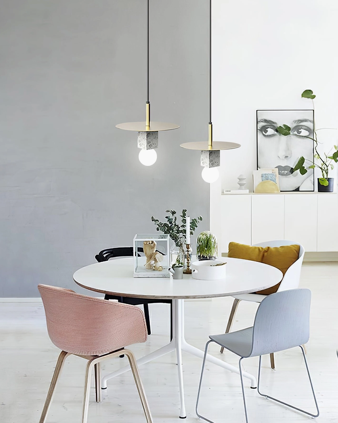 Bright modern dining room white marble square pendant lighting fixture