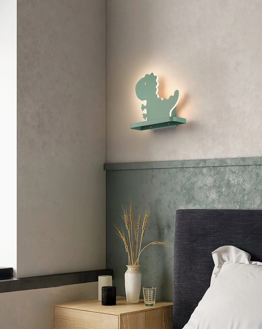 Dinosaur wall lamp decorative lighting fixture with integrated LED, sculptural design, and energy-efficient illumination