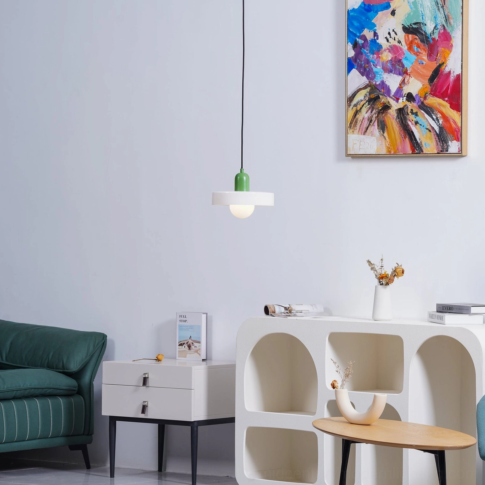Disc Orb Pendant Light green variant bedroom accent light