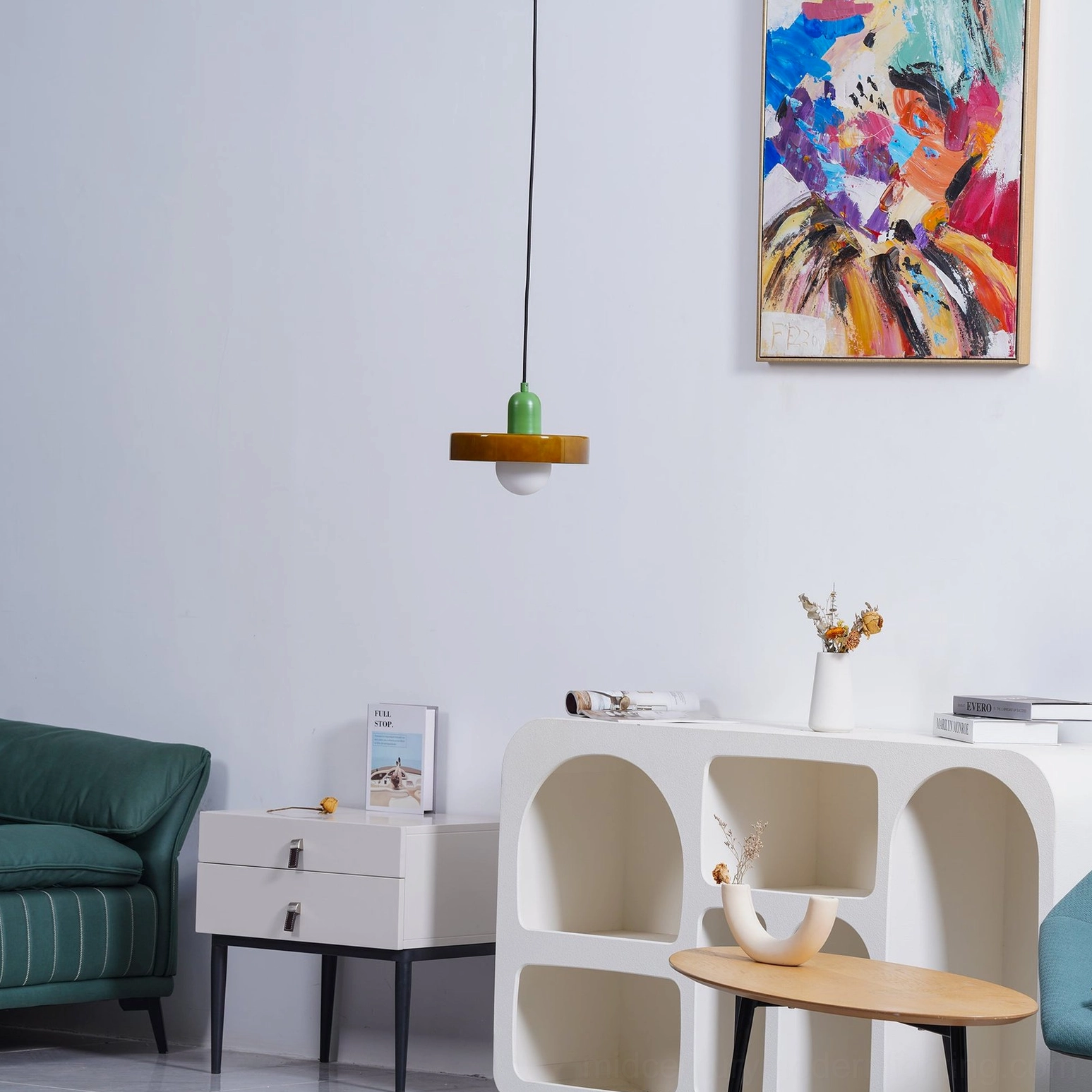 Disc Orb Pendant Light green variant living space element