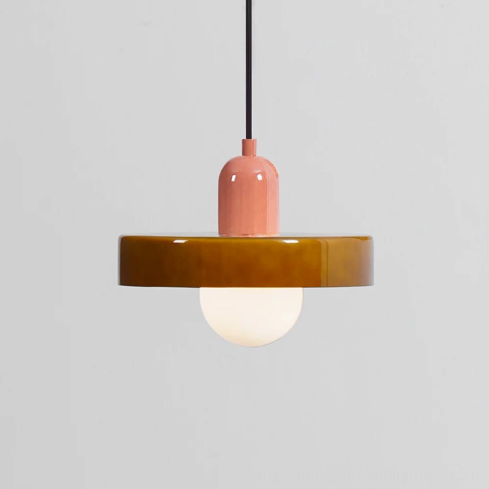 Disc Orb Pendant Light brown and shrimp pink combination