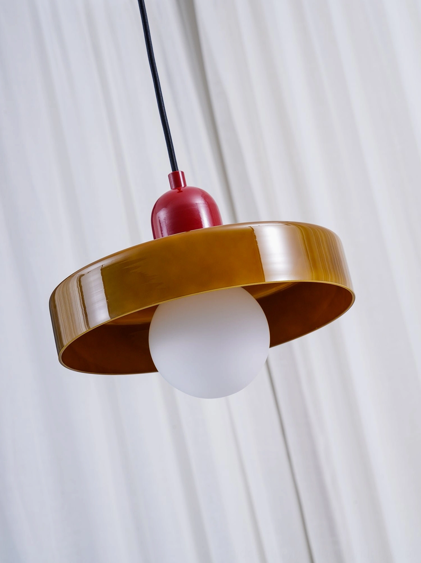 Disc Orb Pendant Light full assembly showing disc shade and orb with mounting hardware