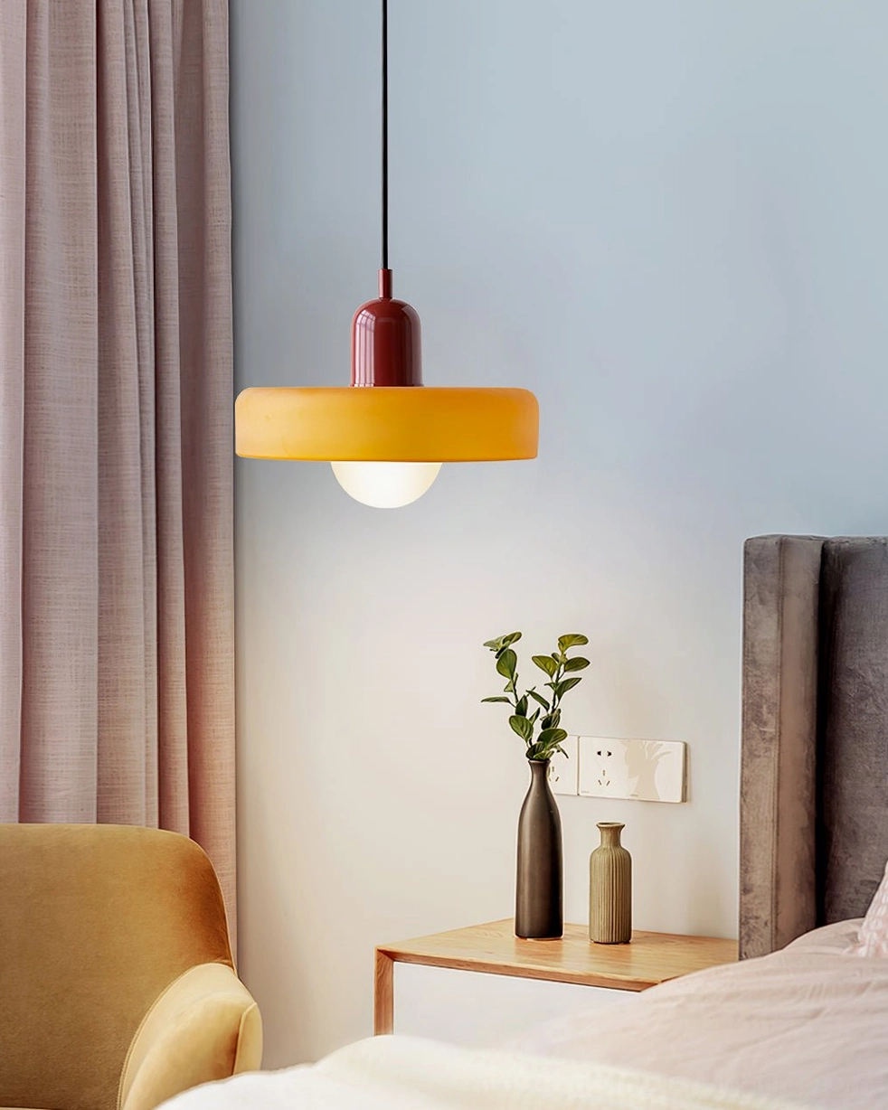 Disc Orb Pendant Light hanging detail with cable and ceiling canopy