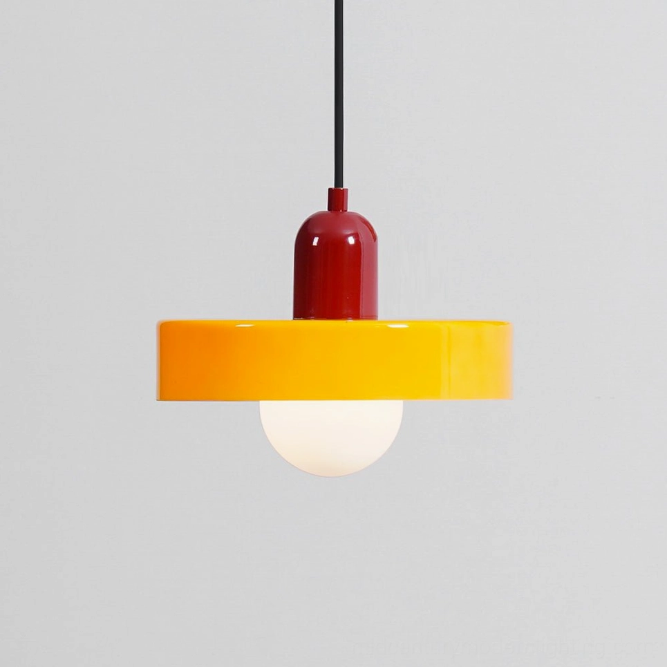 Disc Orb Pendant Light orange finish warm terracotta studio background