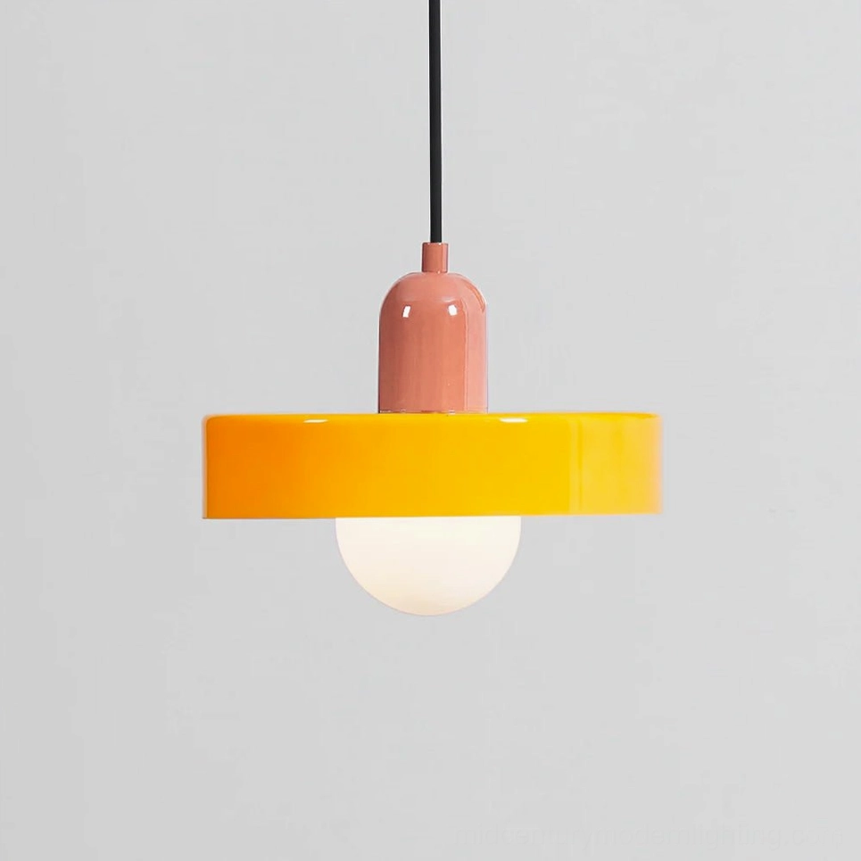 Disc Orb Pendant Light orange finish warm radiant glow