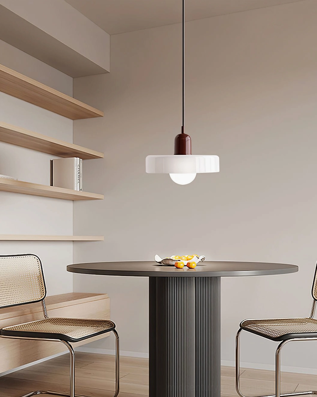 Disc Orb Pendant Light side profile showing disc lip and orb proportion