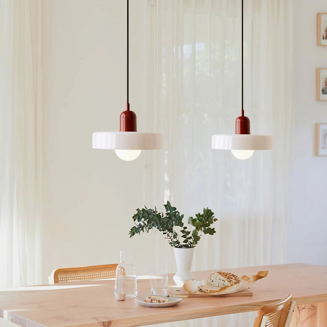 Disc Orb Pendant Light top-down view of disc shade reflecting light upward