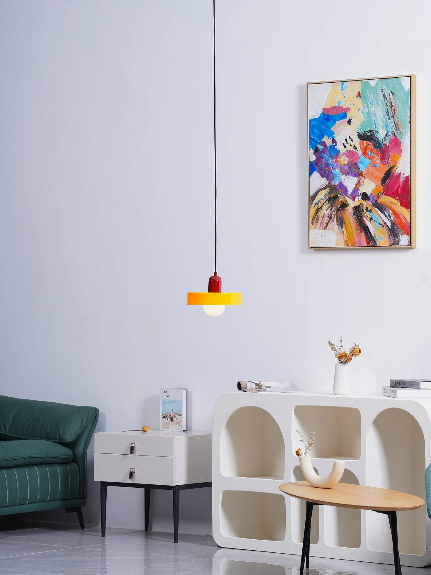 Disc Orb Pendant Light red finish modern dining room