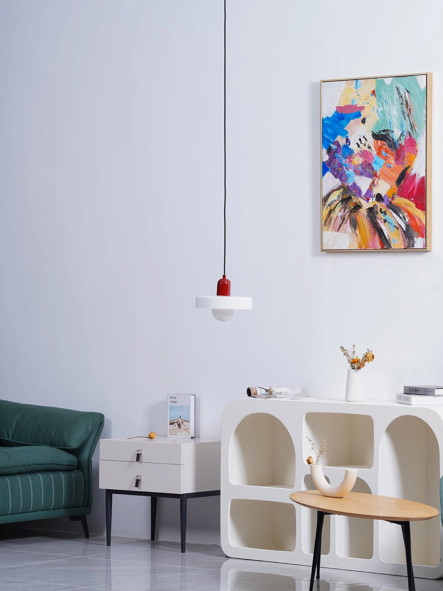 Disc Orb Pendant Light red variant studio product shot