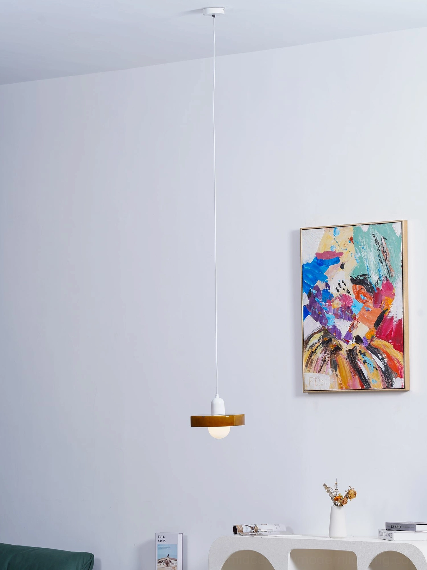 Disc Orb Pendant Light white finish studio neutral background