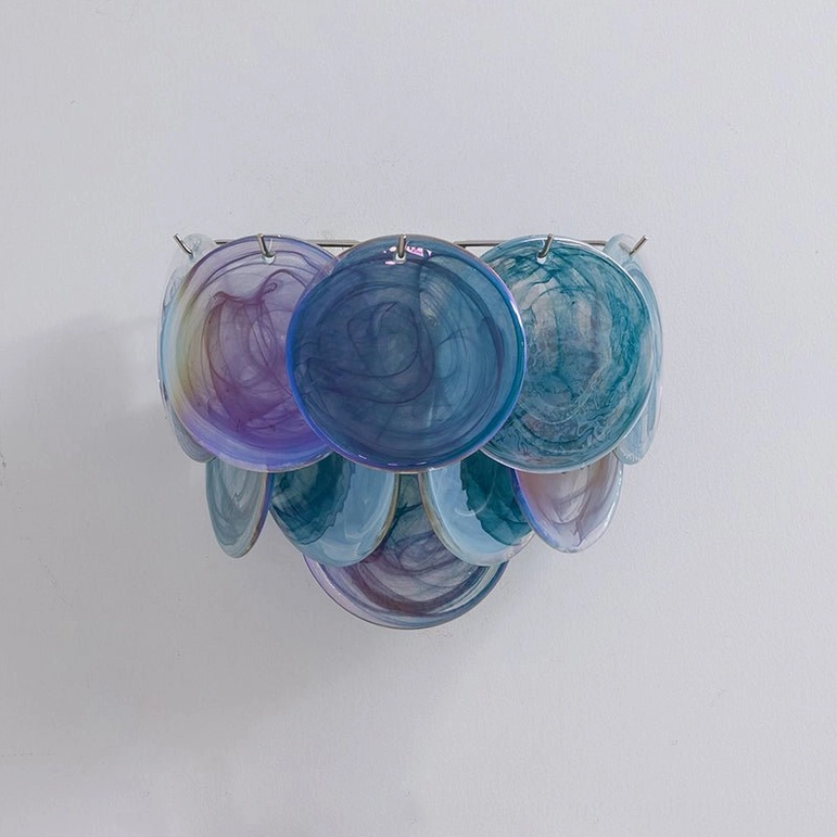 Blue cloud electroplated disc wall lamp variant, sophisticated color finish close-up