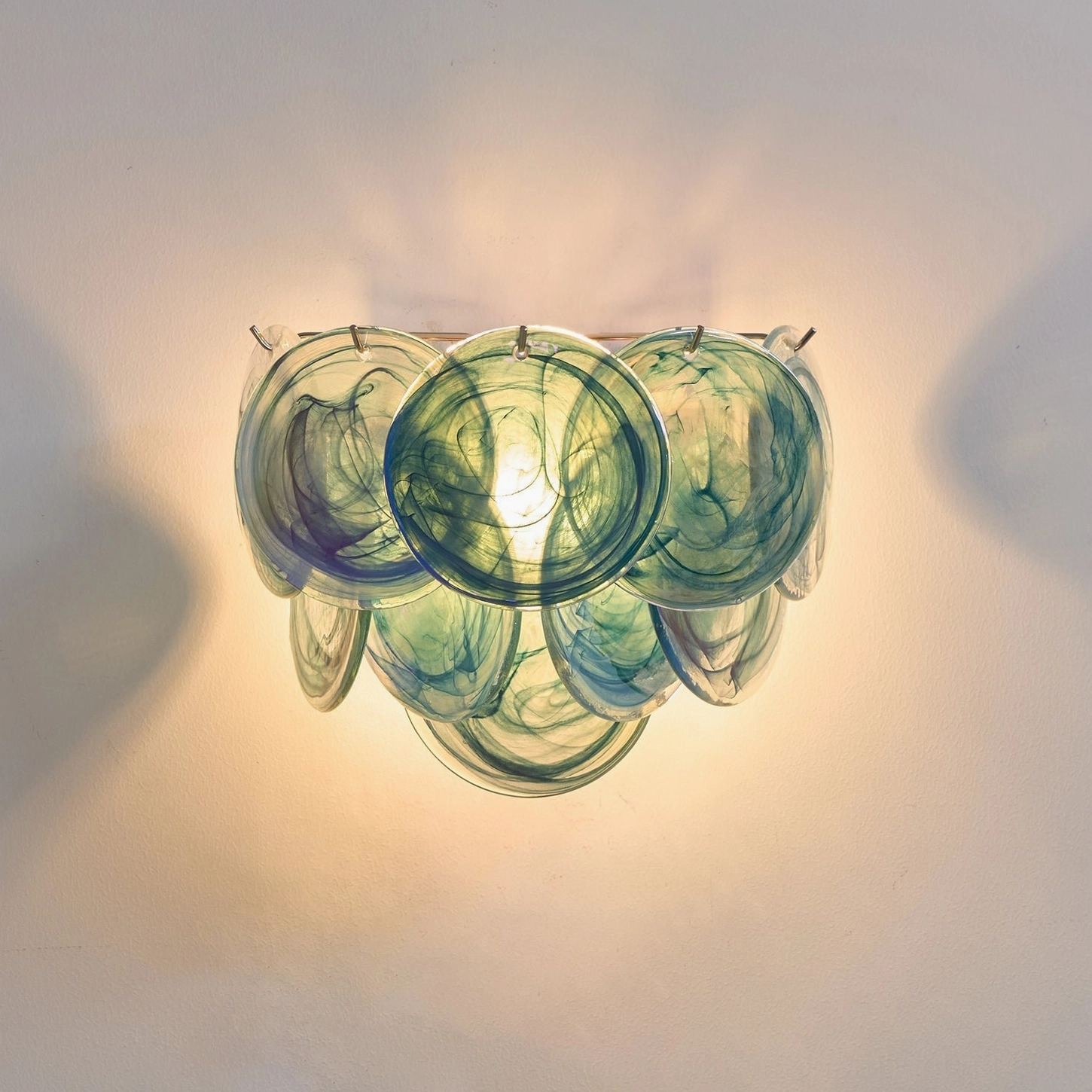 Modern disc wall lamp installation in designer interior, architectural lighting fixture view