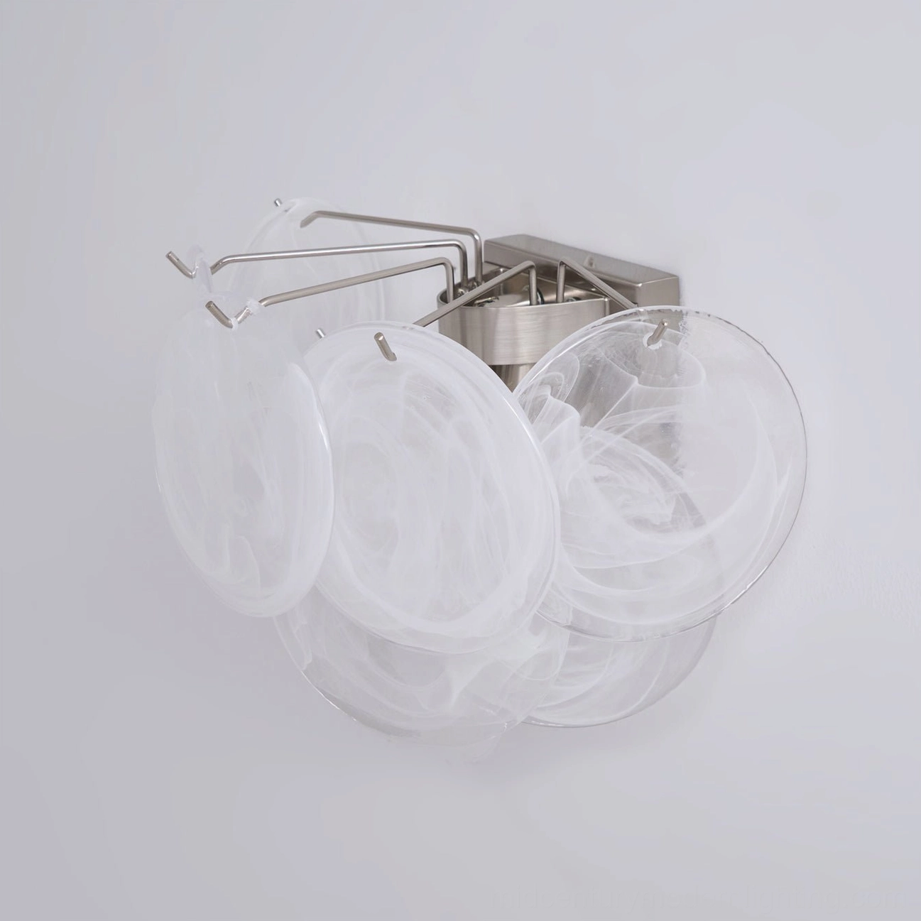 Disc wall lamp mounted on wall with soft ambient lighting, design installation photograph