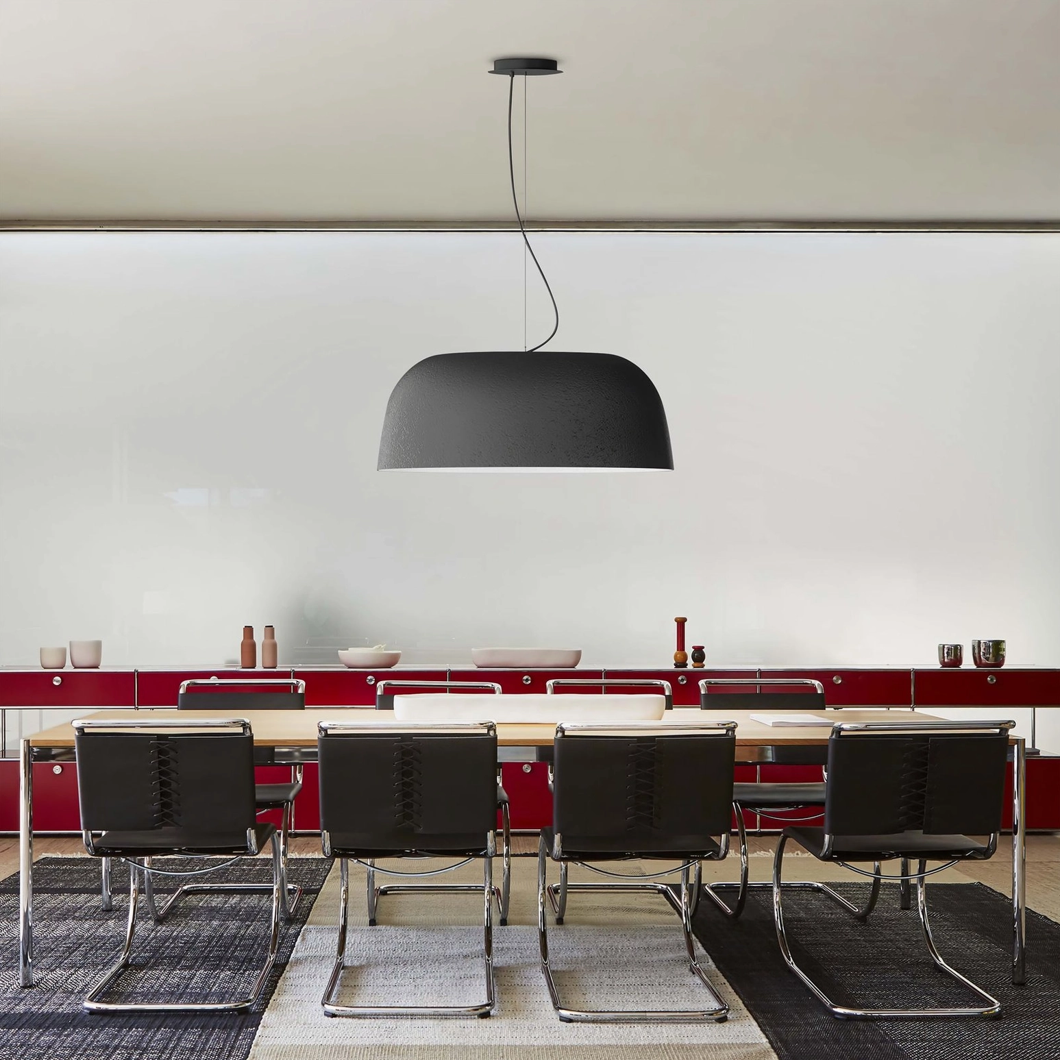 Djembe pendant lamp integrated LED warm light casting gentle illumination in living space