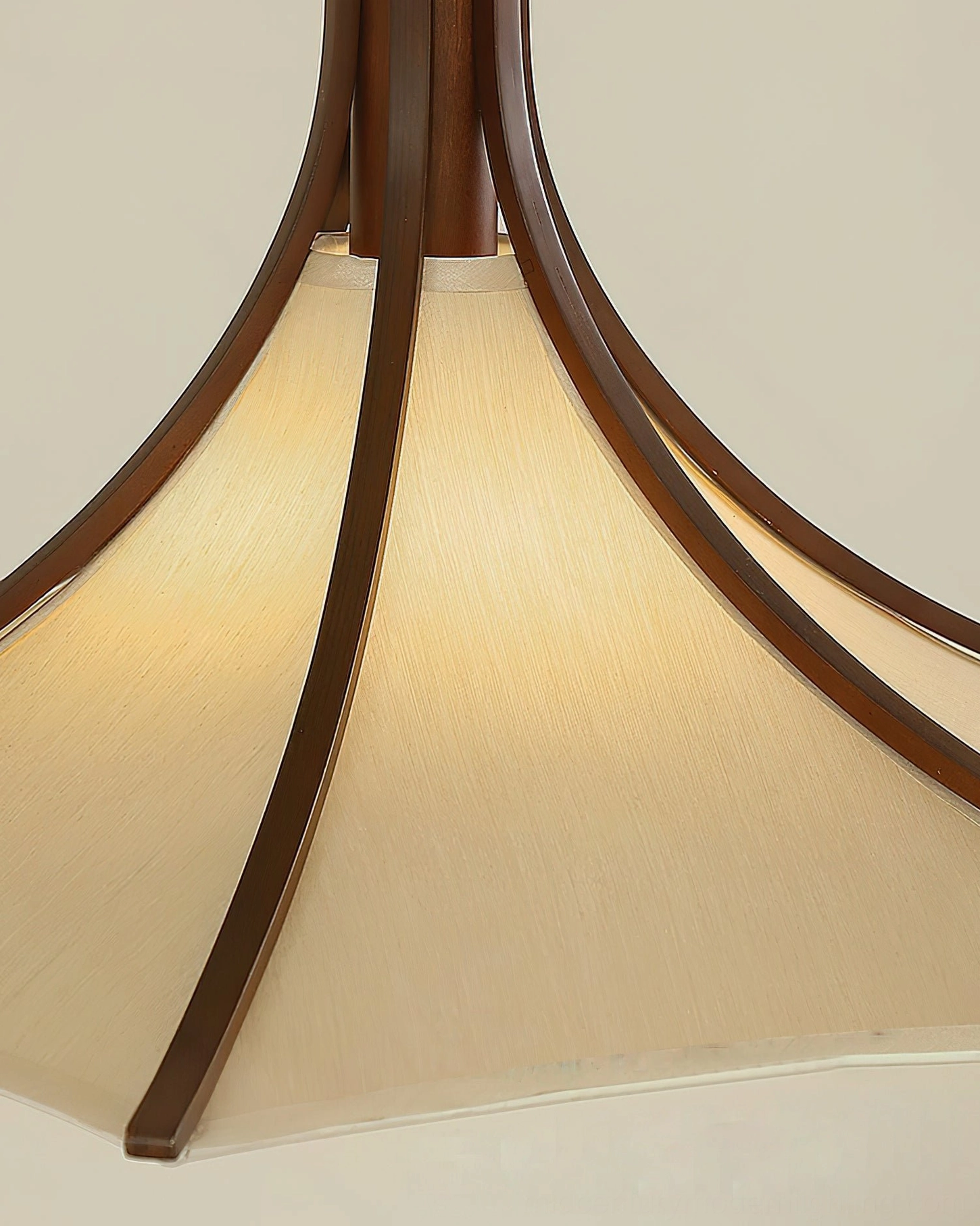 Mid-century modern pendant light full view with wood and metal construction