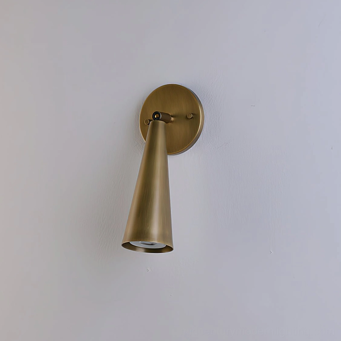 Donna sconce angled perspective showing illuminated bottom opening and pivot mechanism