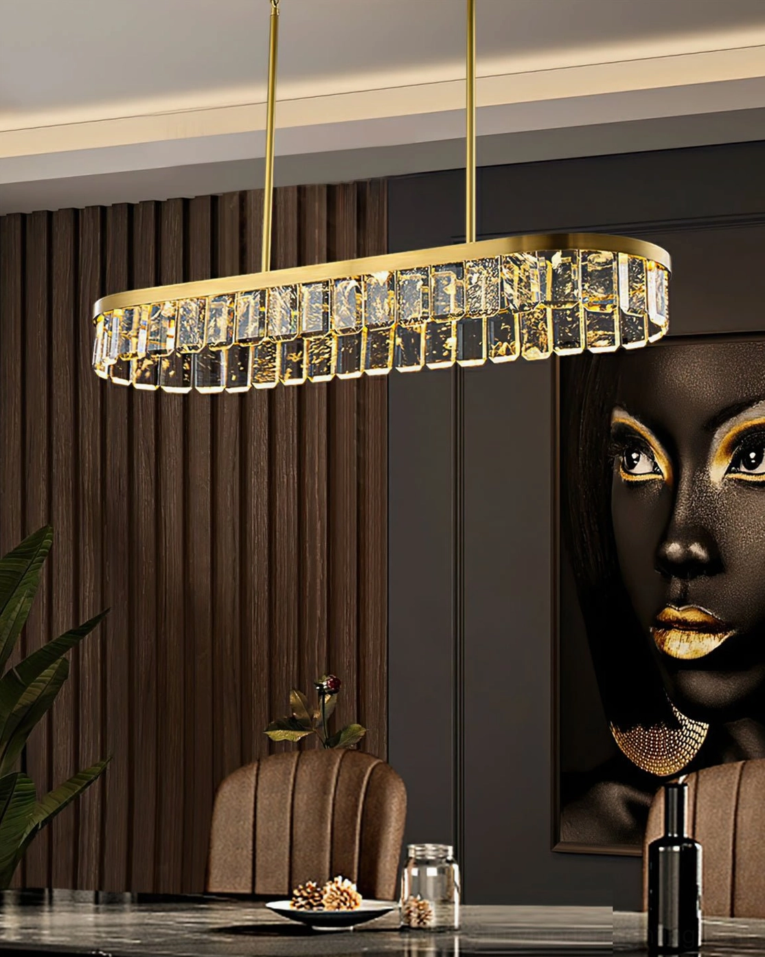 Doria crystal chandelier three-color changing LED technology demonstration showing color temperature options