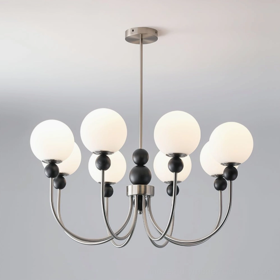 8-head modern glass pendant chandelier sand nickel black finish, large statement piece