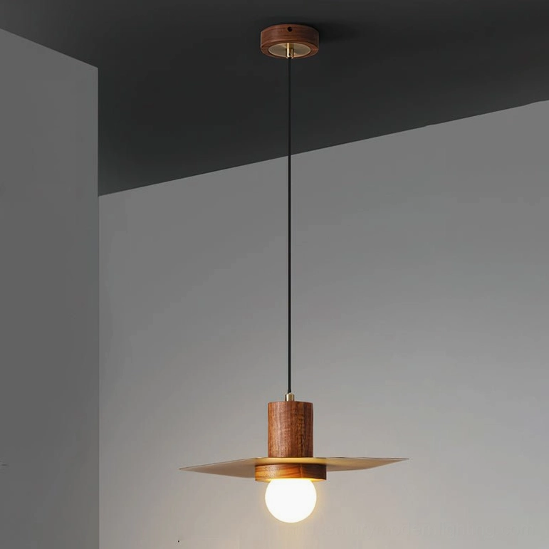 Elara pendant Model A walnut wood brass geometric shade minimalist modern hanging light