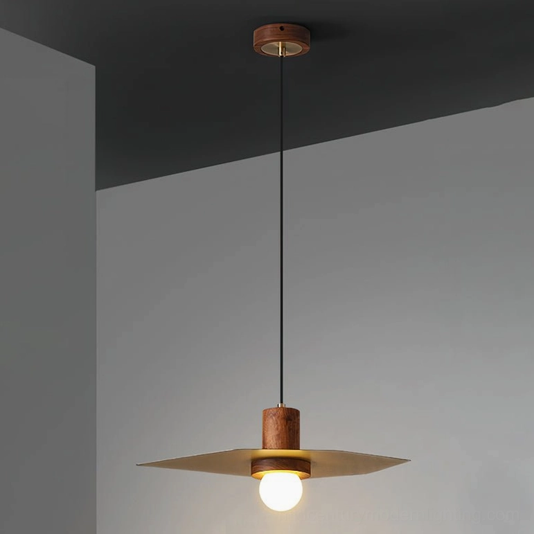 Elara pendant Model B walnut color with brass accents mid-century modern ceiling fixture
