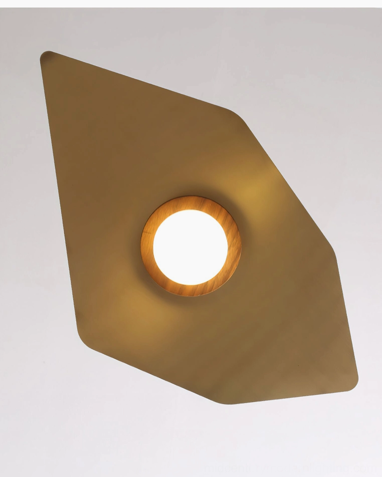 Elara mid-century modern pendant light fixture architectural detail walnut wood brass shade