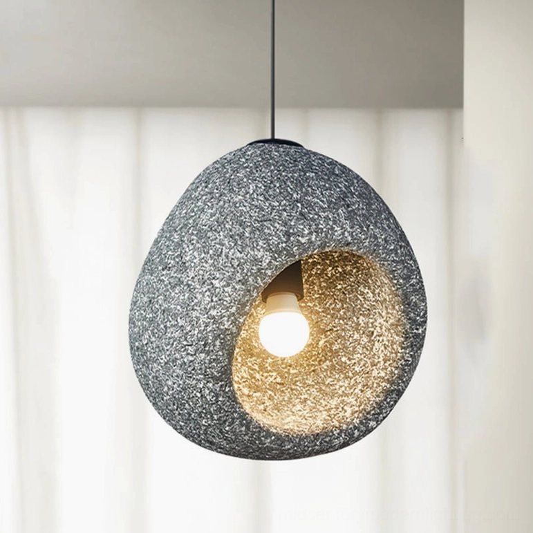 Elian gray stone pendant lamp warm glow effect in modern home interior accent lighting