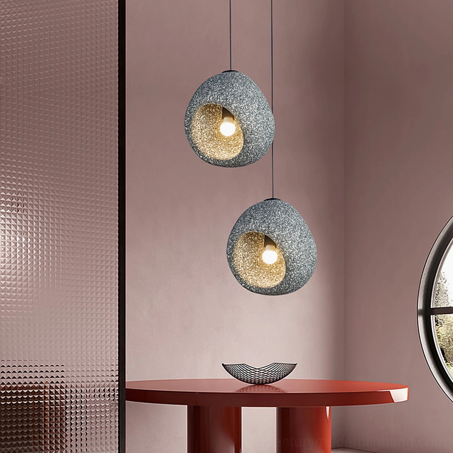 Elian organic stone pendant light fixture showing sculptural egg shape and natural speckled finish