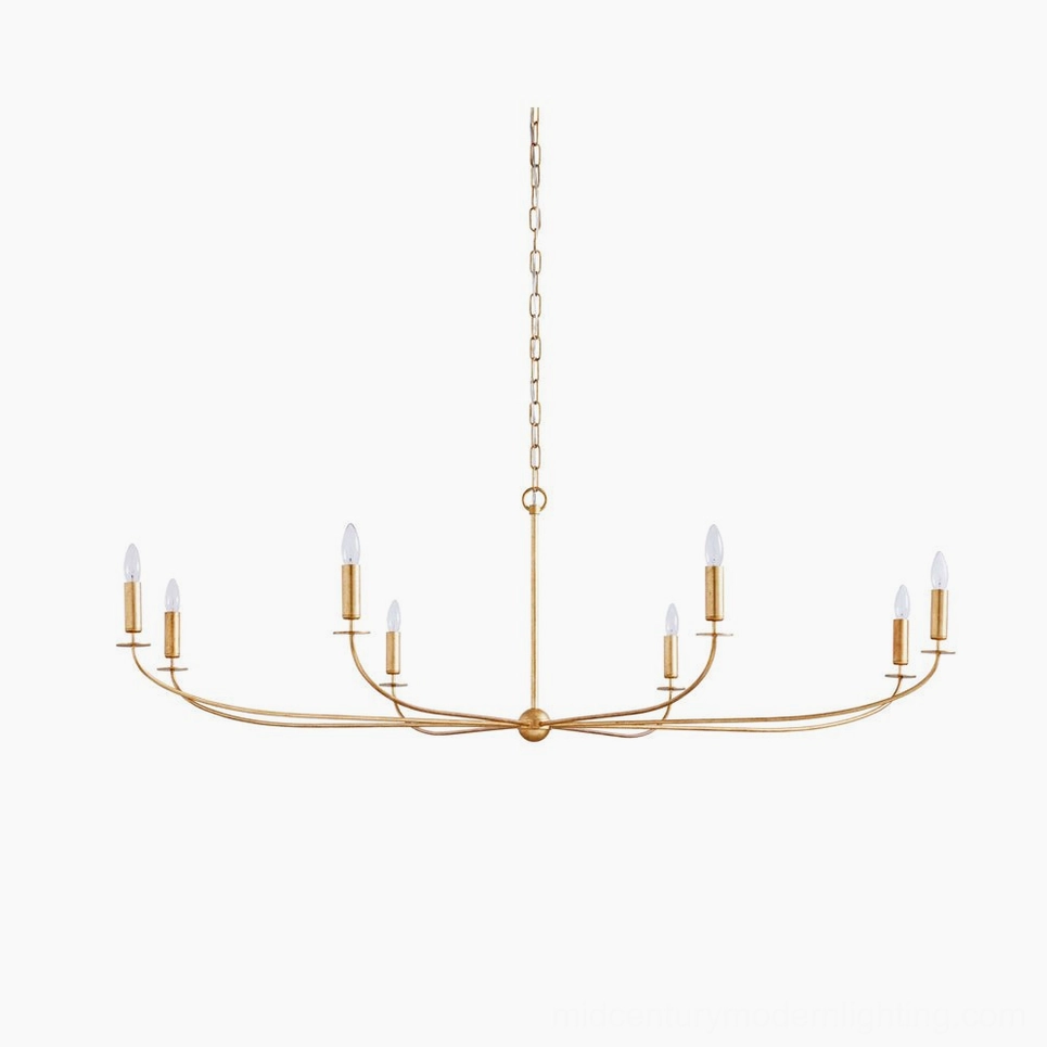 Emaani Candle Chandelier with 10 brass candle-style arms in Old Brass finish, front view on white background
