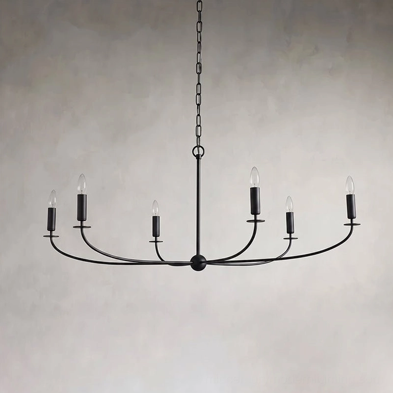 Emaani Candle Chandelier Model A 6-light in matte Black finish, compact statement chandelier