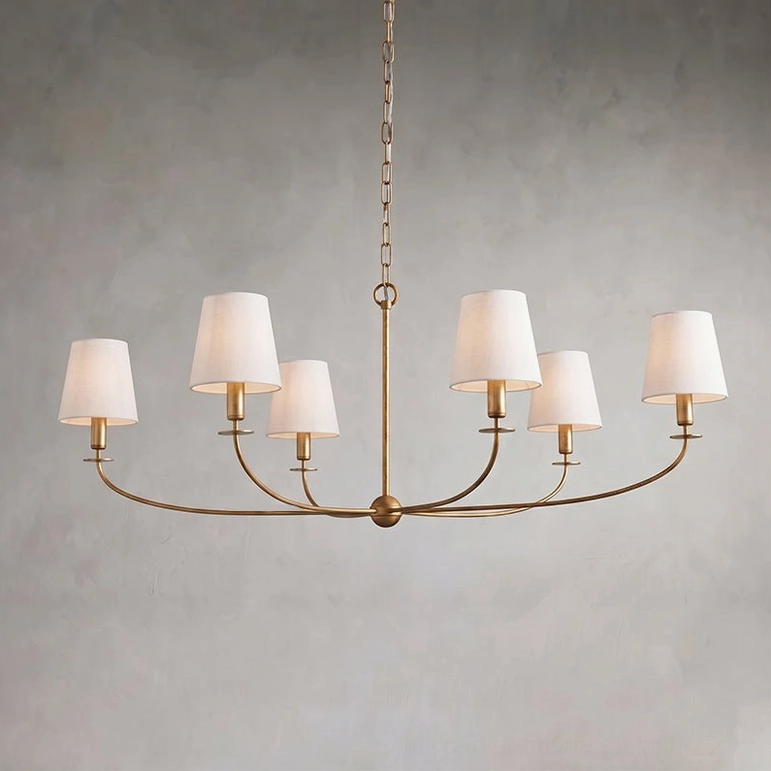 Emaani Candle Chandelier Model A 6-light in Old Brass finish, warm brass statement ceiling light
