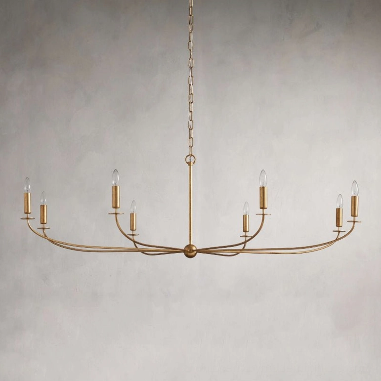 Emaani Candle Chandelier Model A 8-light in Old Brass finish, architectural brass ceiling light