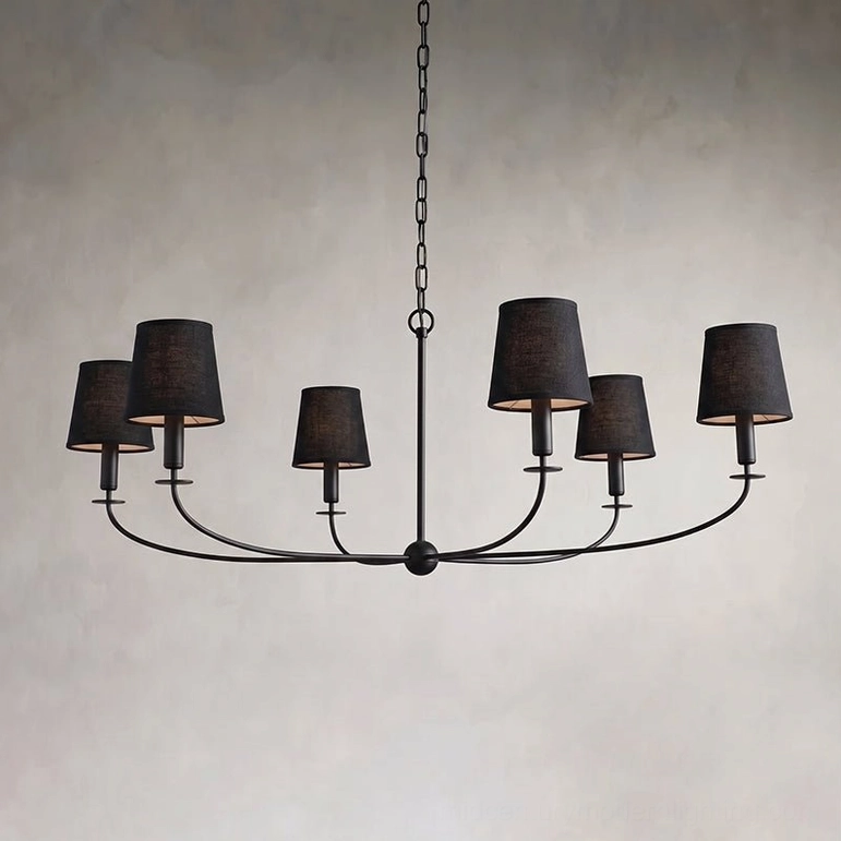 Emaani Candle Chandelier Model B 6-light in matte Black finish, standard-scale black brass fixture