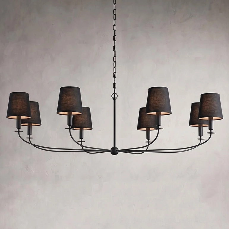 Emaani Candle Chandelier Model B 8-light in matte Black finish, large-scale black brass fixture