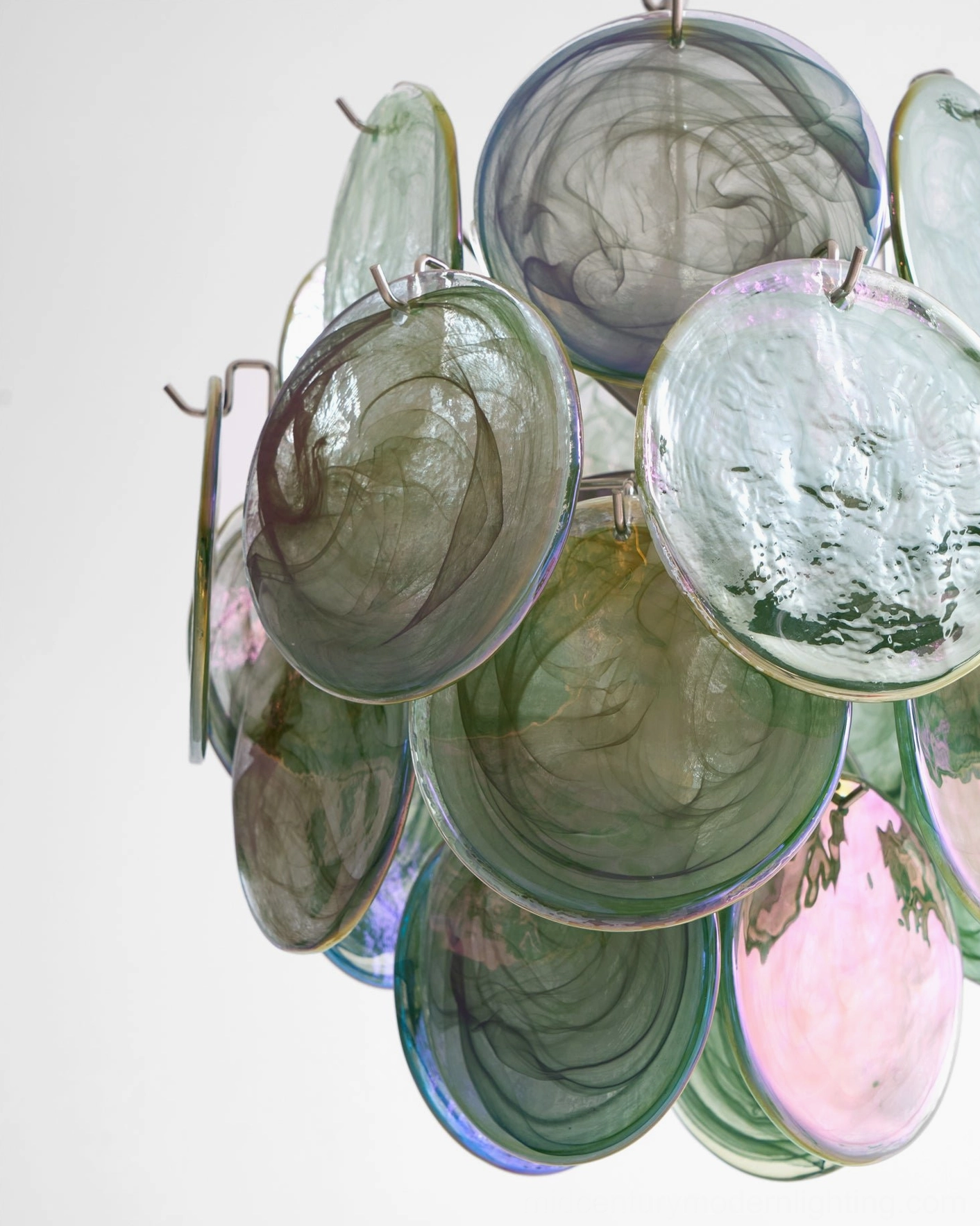 Emerald disc chandelier full composition handcrafted glass discs contemporary mid-century