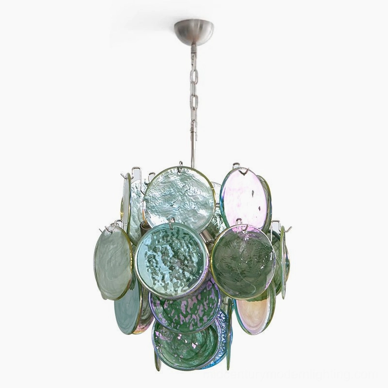 Emerald disc chandelier main product view Murano glass handcrafted mid-century modern