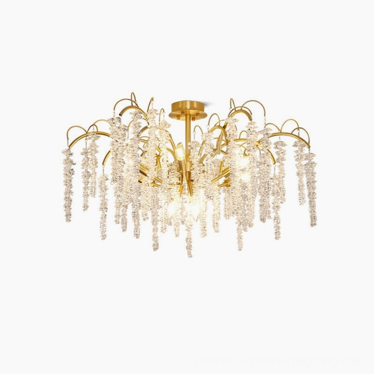 Medium Emily Branch crystal chandelier variation 33.5 inch diameter representing balanced sizing for standard rooms