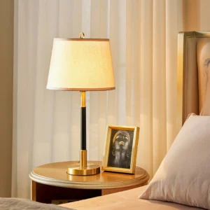 Empire Table Lamp in bedroom bedside setting with warm neutral decor and American classic style interior