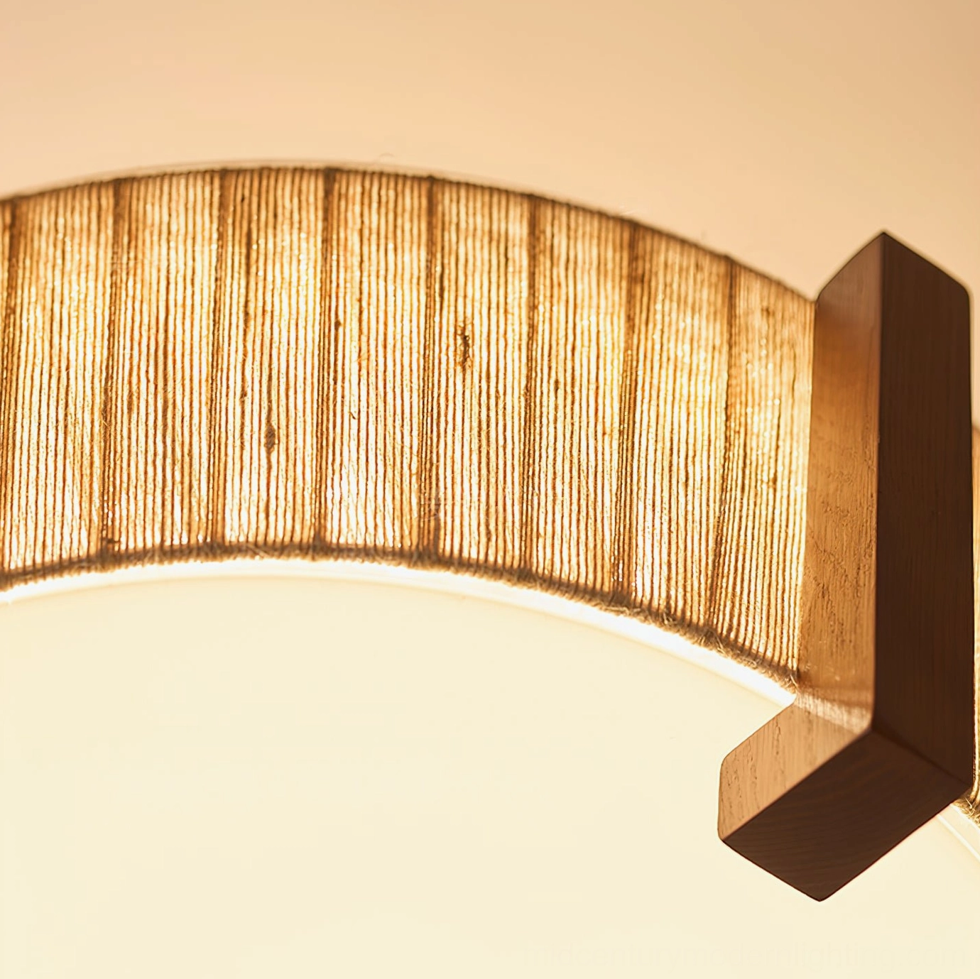 Euluna natural wood and organic linen ceiling light creating cozy warm ambiance in home interior design