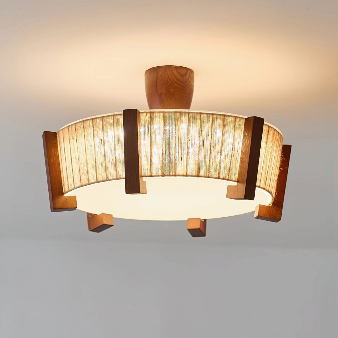 Euluna semi-flush ceiling light illuminated with warm glow showing soft ambient lighting effect for comfortable interior spaces