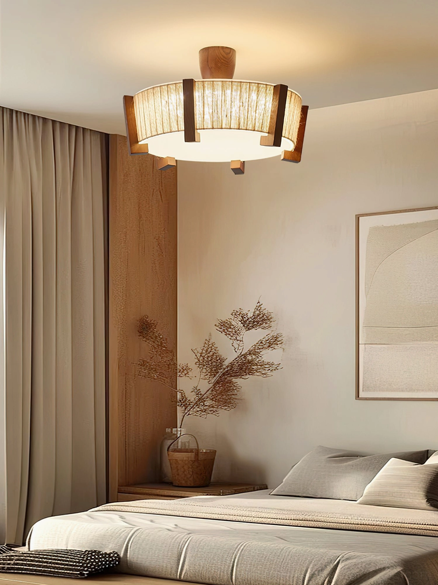 Euluna warm glow lighting fixture in minimalist bedroom providing soft ambient illumination for relaxation