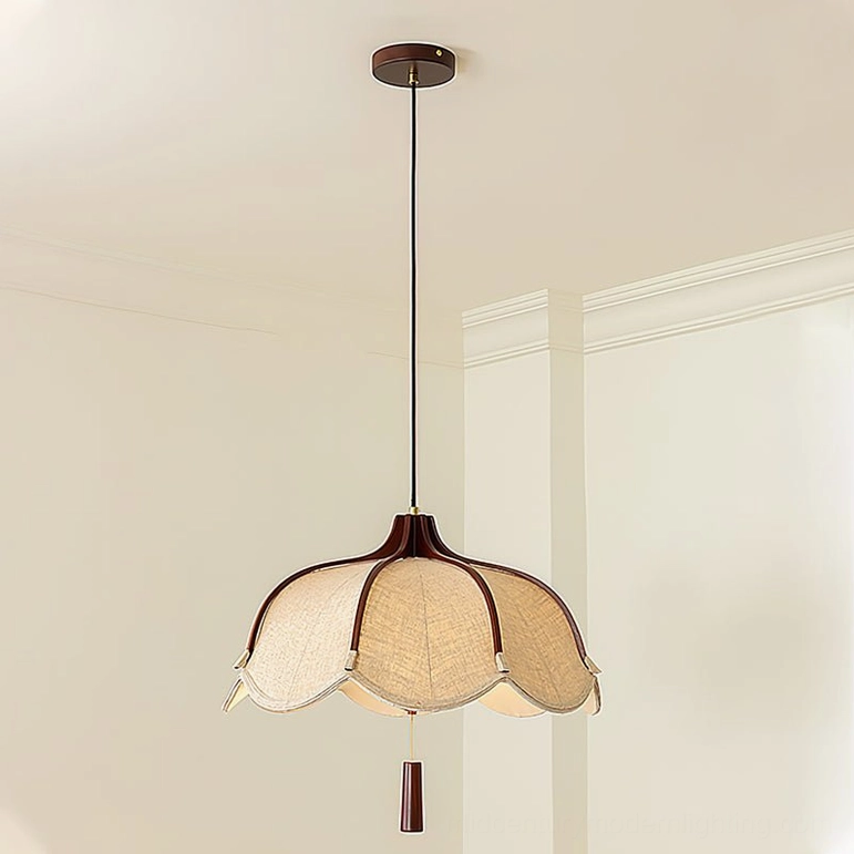 Evelyn mid-century pendant lamp large size (19.7 inches diameter) with walnut and beige finish