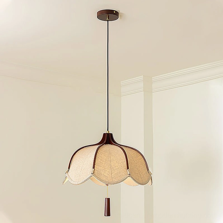 Evelyn mid-century pendant lamp small size (15.7 inches diameter) with walnut and beige finish
