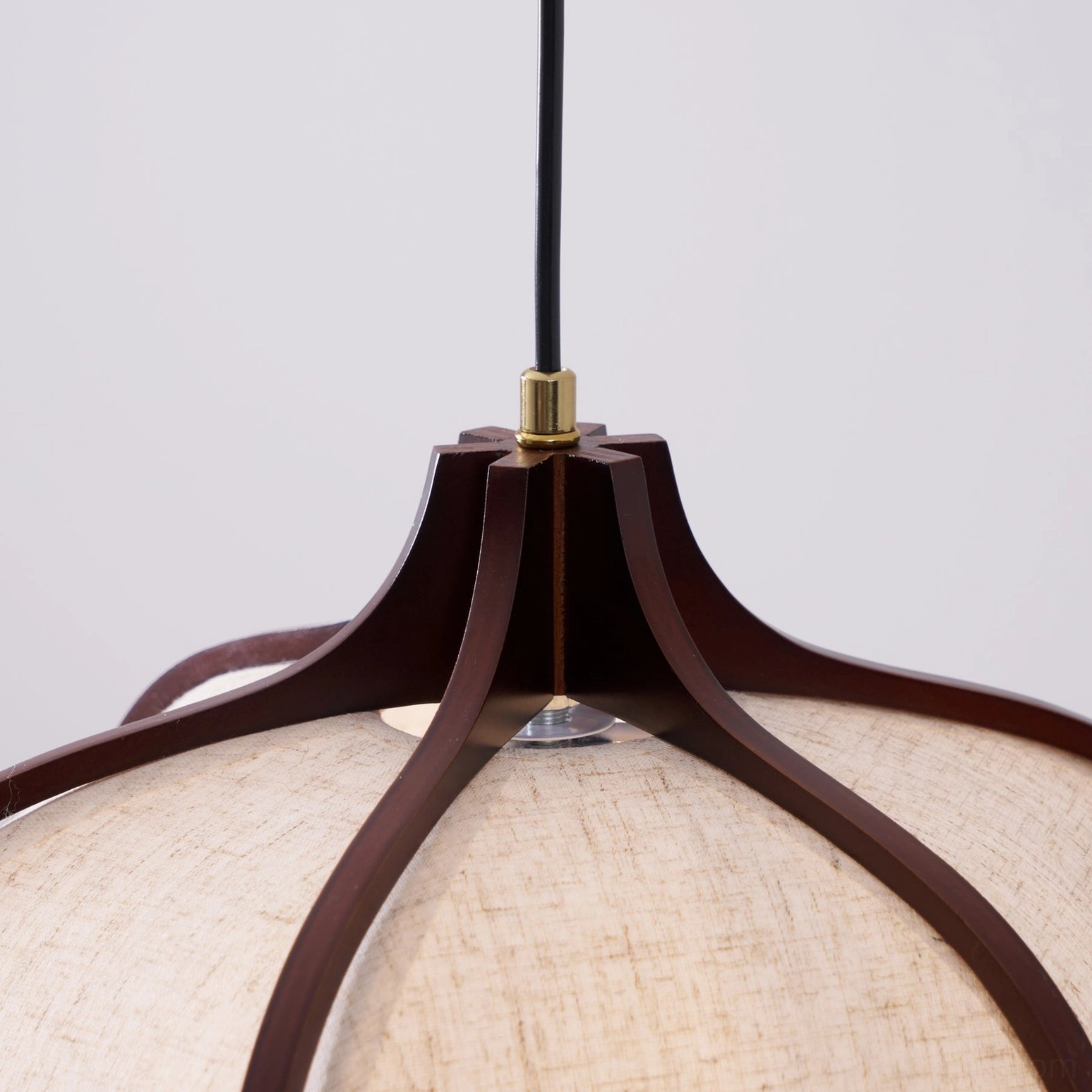 Evelyn mid-century pendant light showing warm beige fabric with organic scalloped silhouette