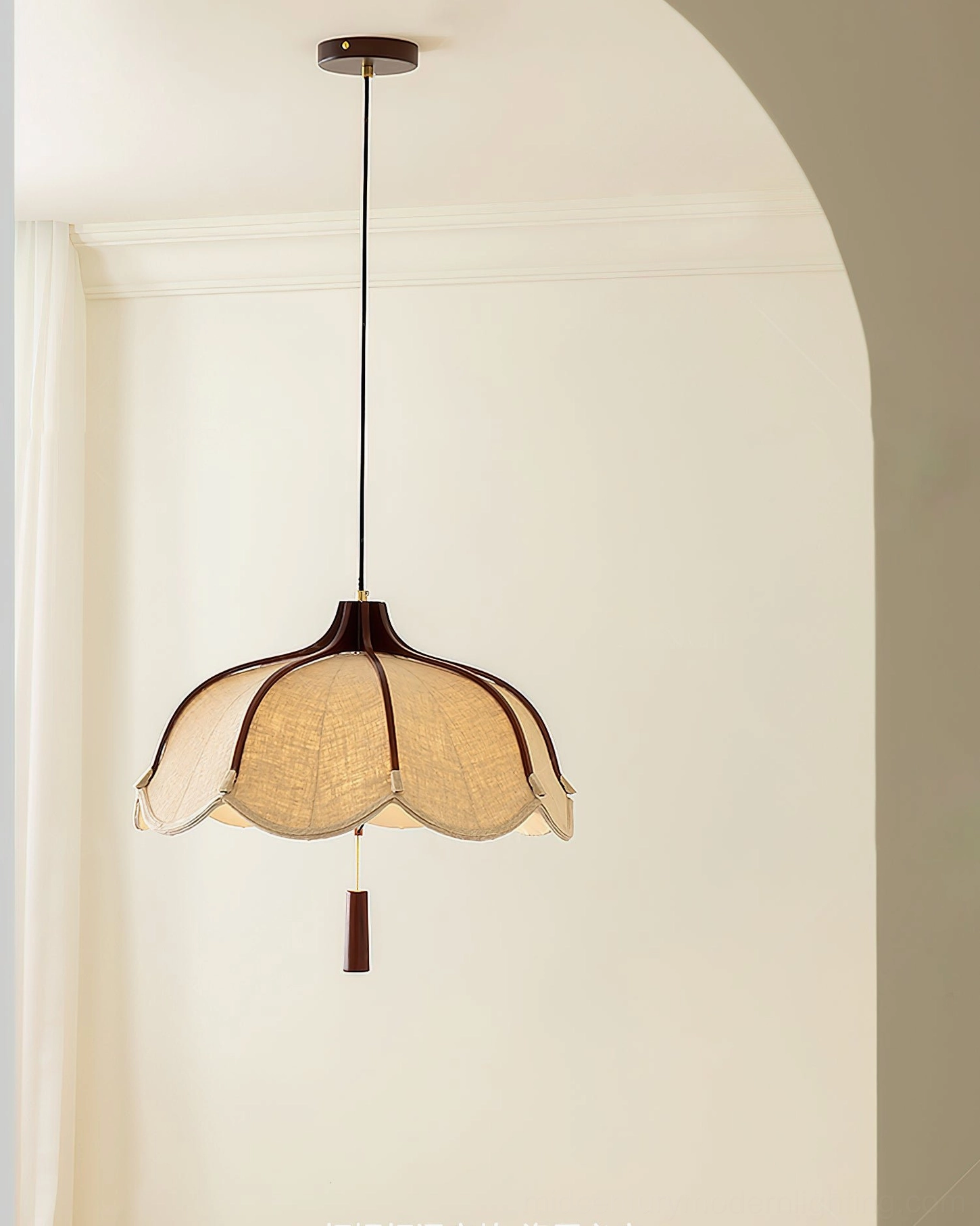 Evelyn pendant lamp suspended installation showing height and proportion in residential space