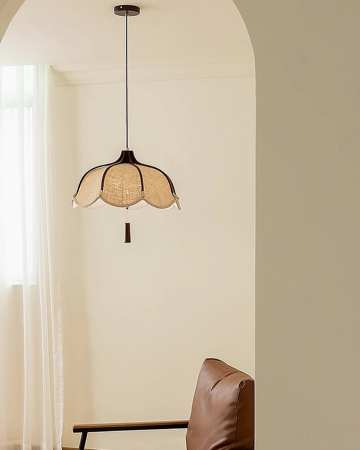 Evelyn pendant lamp warm ambient lighting effect in interior home setting, cozy atmosphere