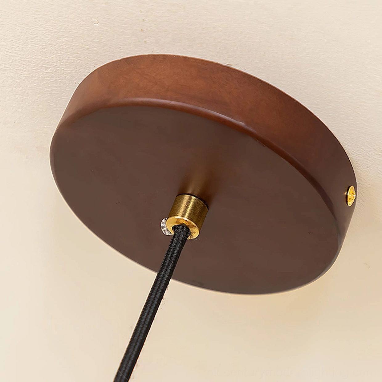 Evelyn scalloped pendant light full product view with suspension wire and wooden frame design