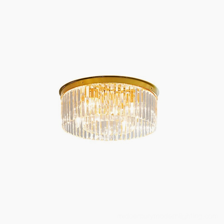 Evina compact 15.7 inch ceiling light brass frame four bulb crystal fixture