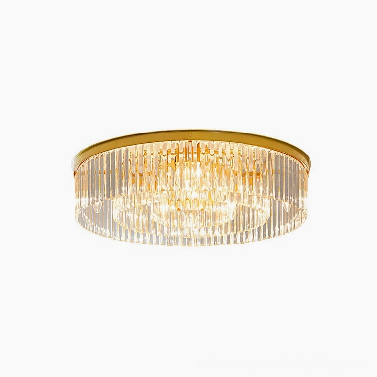 Evina 31.5 inch large brass ceiling light eight bulbs crystal flush mount modern